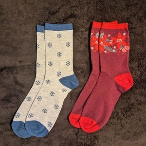 Winter Holiday Themed Blue and Red Patterned Socks Set